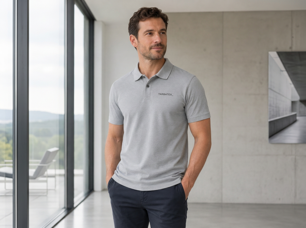 Polo gris personalizado con logotipo TARBATEX